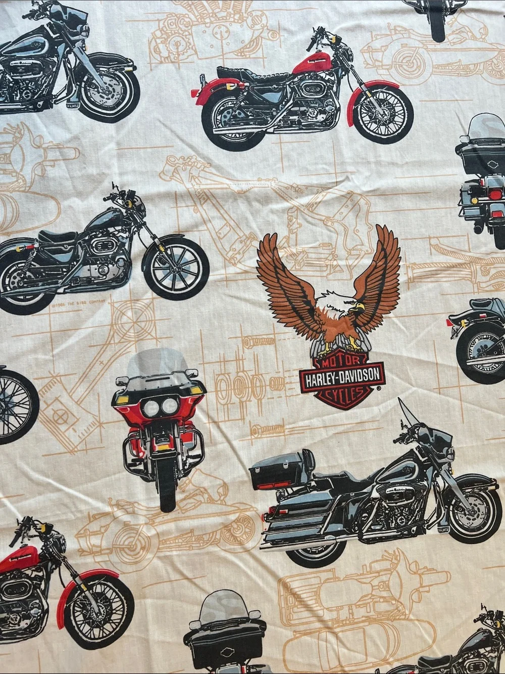 Vintage Harley-Davidson Cream Twin Sheet set with Motorcycle print great cond